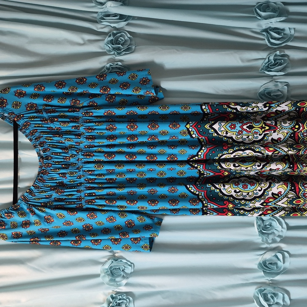 Muse Boston Proper Peasant Blue Paisly Boho Stretch Bodice Dress Sz 6